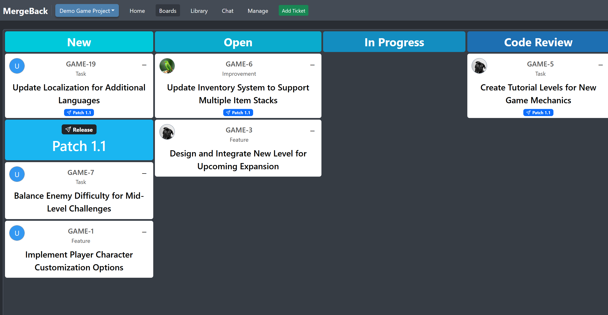 Image of project Kanban board.