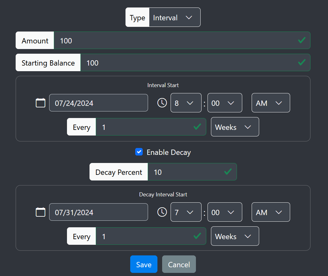 Image of product allowance settings.