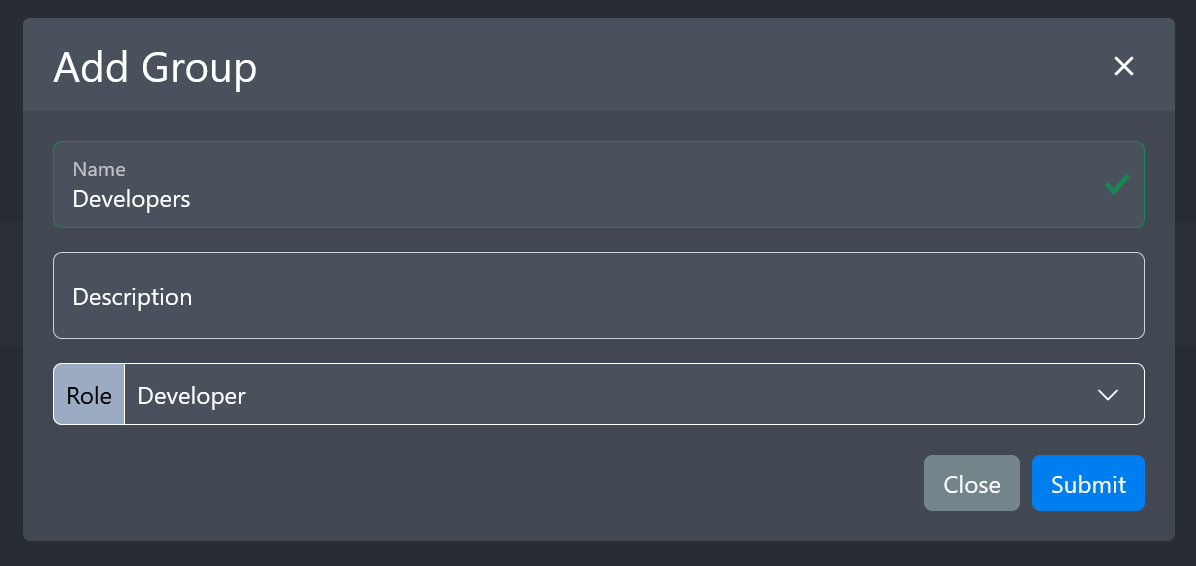 Image of the add group modal