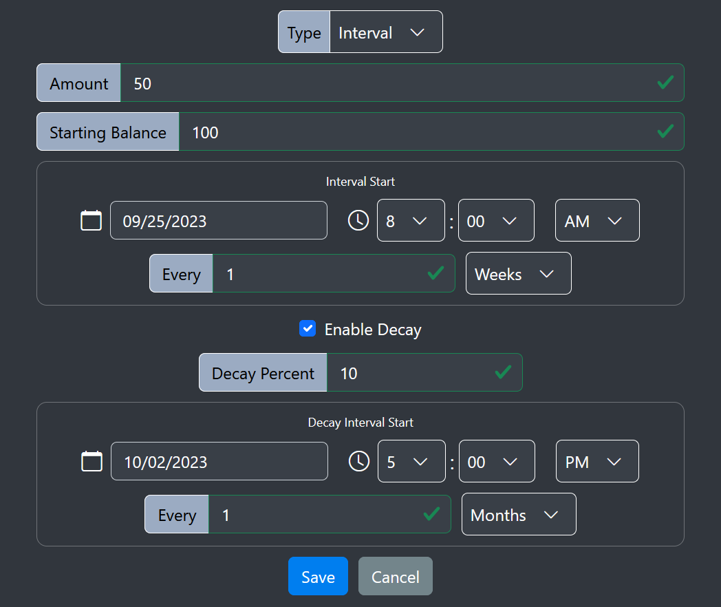 Image of allowance settings