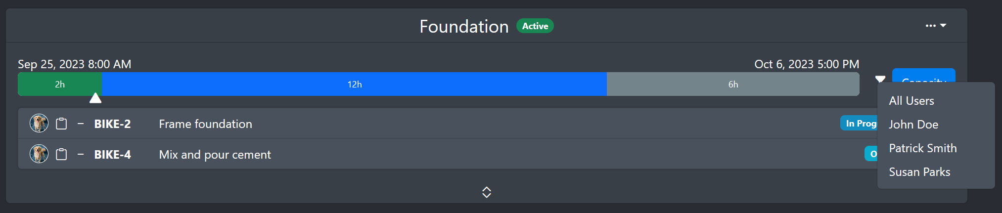 Image of a sprint filtered to one user
