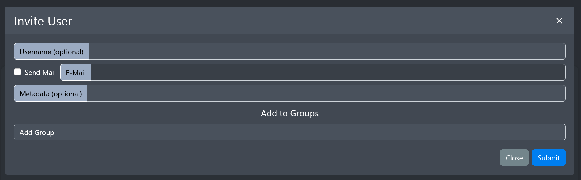 Image of the invite user modal