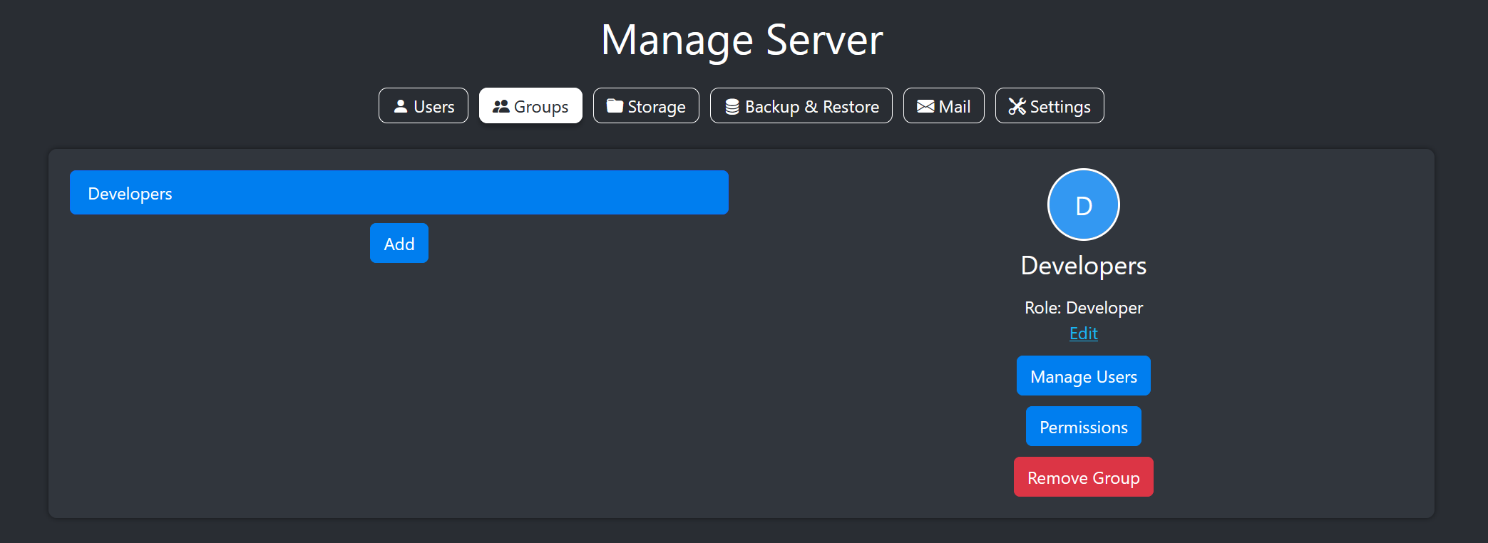 Image of the group management screen