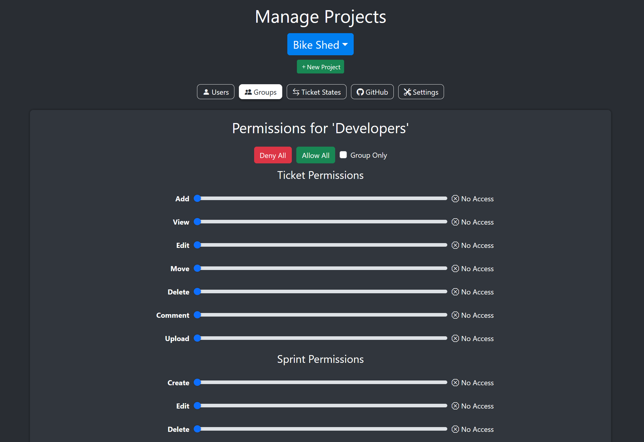 Image of the project permission management