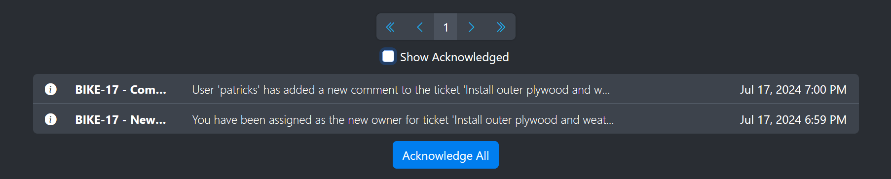 Image of the notification management screen