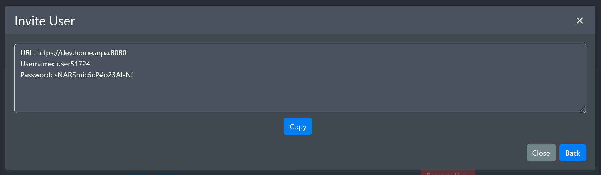 Image of the invite user message